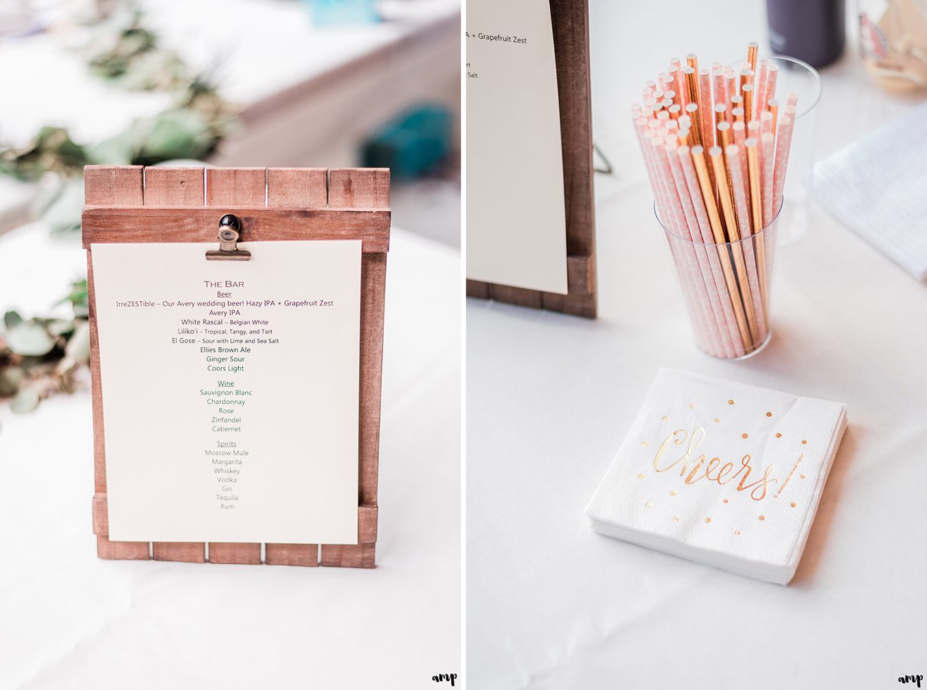 Bar menu and rose gold straws
