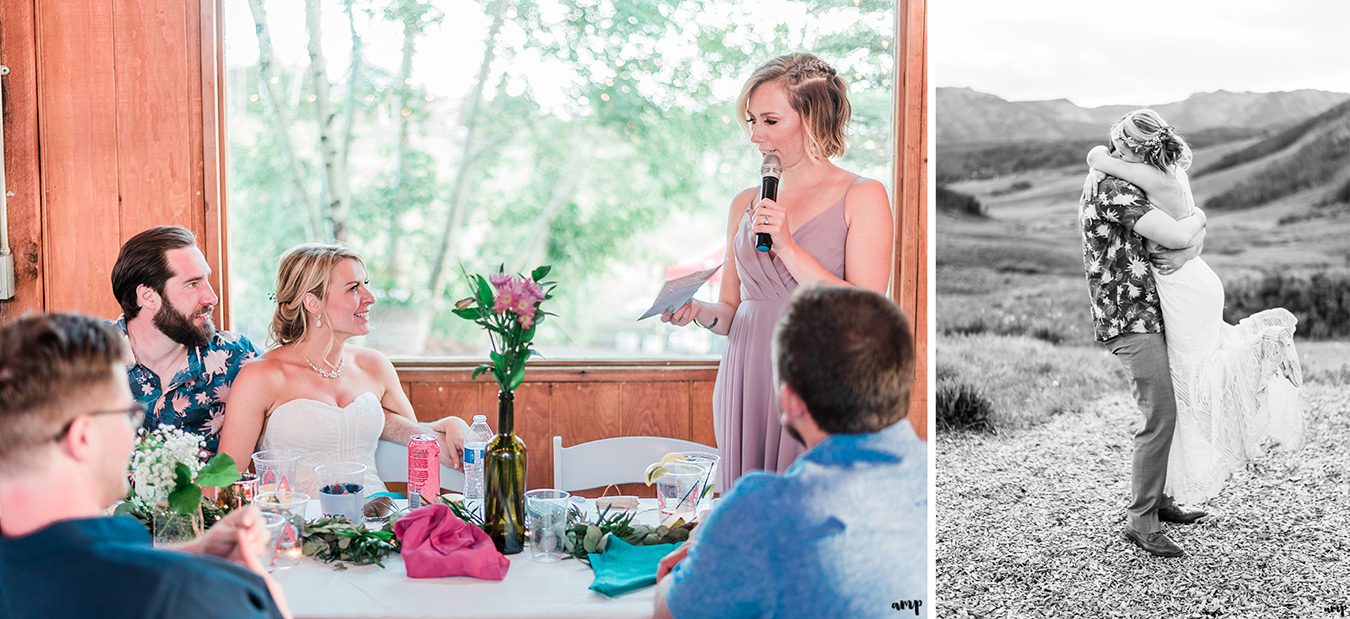 Maid of honor giving a toast at the Mountain Wedding Garden