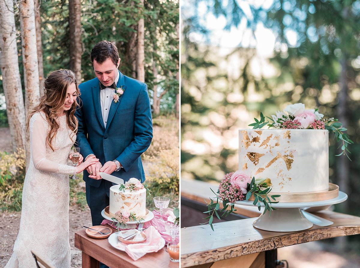 William & Amy cutting their cake at Lake Irwin