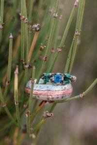 Wedding rings on mormon tea plant in Moab | Amanda Matilda Photography