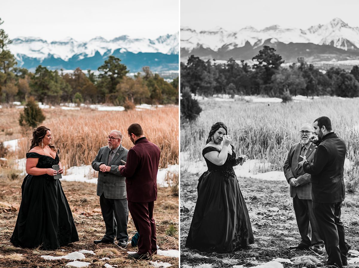 Bride and groom elopement ceremony near Ridgway