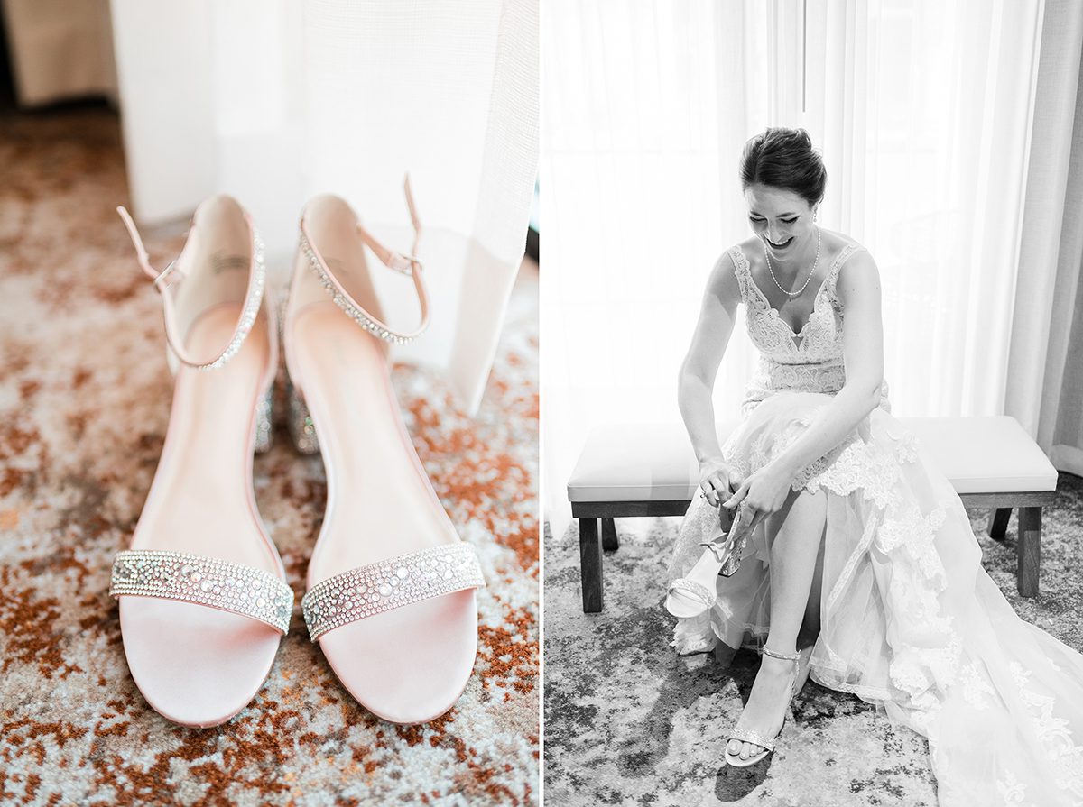 Bride puts on her shoes at Hoodoo Moab wedding