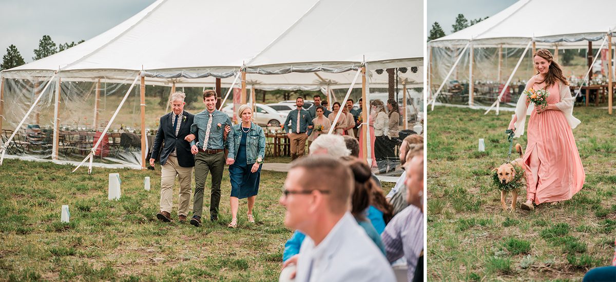 Tom walks up the aisle escorted by his parents